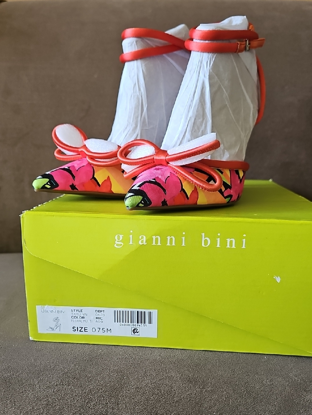 Gianni Bini Multicolor Floral Pointed-Toe Ankle-Strap Heels